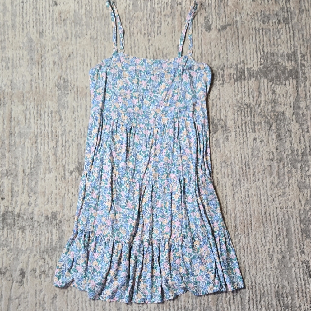 Old Navy Blue Floral Midi Dress Milkmaid Girly Boho Flowy Loosefit Size Large